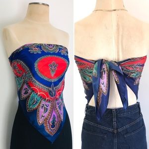 Large Vintage Paisley Print Silky Square Scarf Bohemian Eclectic Top Headscarf